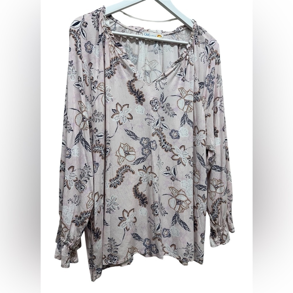 C&C California Floral Blouse Boho Top Cottagecore Pink Flowy Relaxed Feminine - Picture 2 of 9